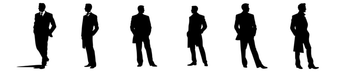 Silhouettes Vector of businessmen, men in suit, outline, shape, contour, 