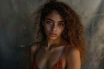 portrait of  African Beautiful woman model posting in the dark room