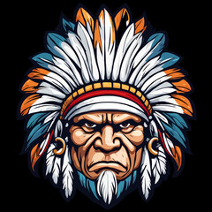 Obraz premium Indian head mascot, transparent background.