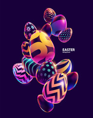 Plakaty  Composition of 3D Easter eggs. Holiday background.