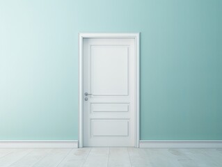 Fototapeta premium A white door next to a light turquoise wall