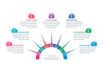 seven steps briefing template. Infographic template for industry, business, energy, technology, science. semicircle infographic template. annual report, informational template for magazine