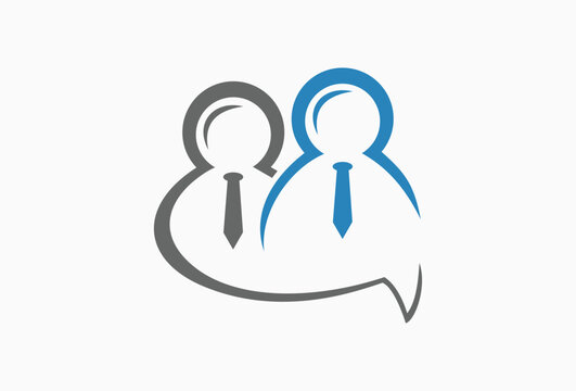 Group Chat Forum Talk Logo. Bubble and People Icon, outline Style Logotype Concept for Communication, Community, connection, friendship, team, teamwork, together, network, union, society, unity