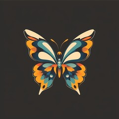 An eye-catching flat illustration vector logo of a graceful butterfly, adorned with a palette of vibrant and harmonious colors.