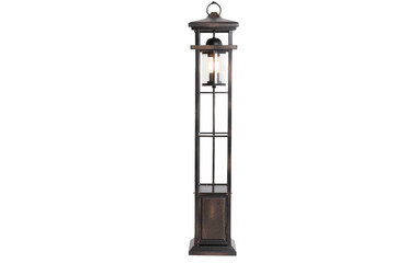 Alma Metal and Glass Down Bridge Lantern Style Floor Lamp Isolated on Transparent background.
