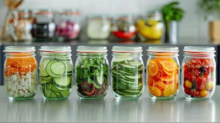 Close-up of various food in airtight jars  - obrazy, fototapety, plakaty