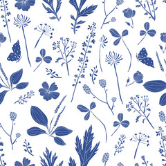 Vector vintage seamless floral pattern. Herbs and wildflowers.  Can be used in textile industry, paper, background, scrapbooking. - 762436155
