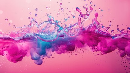 Image half filled with pink colorful  liquid, texture, background. Generative AI