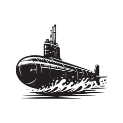 Submarine Silhouette Extravaganza - Exploring the Mysterious Depths of the Ocean with Submarine Illustration - Minimallest Submarine Vector
