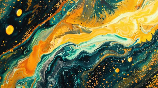 Image half filled with colorful yellow  liquid, texture, background. Generative AI