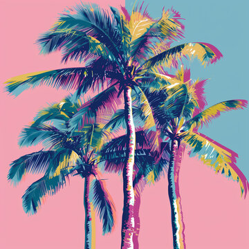 Miami vice colors palm trees