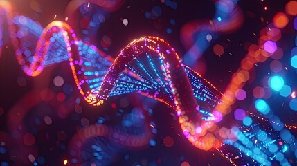 DNA helix illuminated by pulsating neon lights - obrazy, fototapety, plakaty