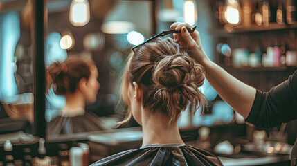 Women getting a haircut in beauty salon. hairdresser