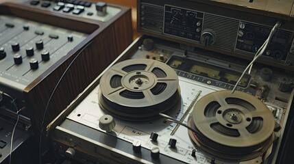 Old magnetic tape recorder with 2 rolls