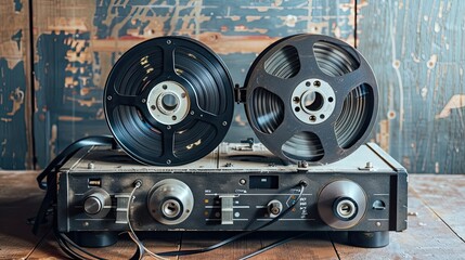 Old magnetic tape recorder with 2 rolls