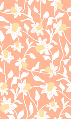 Modern floral seamless pattern. Peach fuzz contemporary printable fabric. Aesthetic cute florals vector illustration.