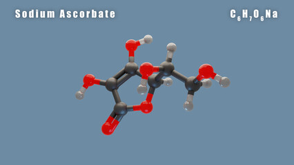 Sodium ascorbate of c6h7o6Na 3D Conformer animated render. Food additive E301