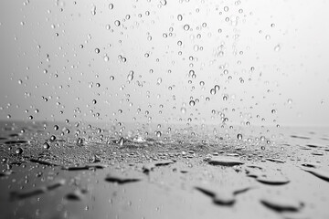 Close-up photograph capturing pristine water droplets delicately resting on a clear glass surface, creating a serene and reflective composition.