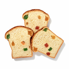 Three Turkish Delight Sweet Bread Slices on White Background