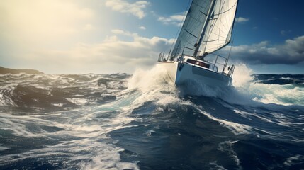 Yacht travels the seas in a medium swell, as weather closes in
