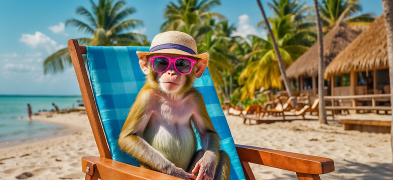 cute monkey relaxing on the beach