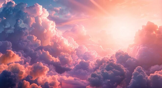 Magical pastry clouds floating in a dreamy, colorful sky
