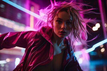 A street dancer girl in modern style dancing on the city streets generative Ai concept