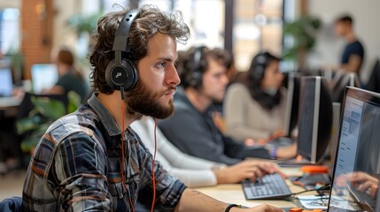 Obraz premium Dedicated Tech Professionals Shaping the Digital Frontier Through Immersive Coding Sessions