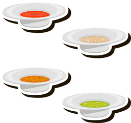 Illustration on theme big set various types beautiful tasty edible hot homemade soups