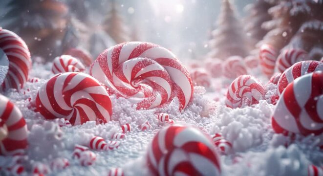 Tornado made of swirling candy canes and lollipops