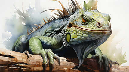 Fototapeta premium Basilisk Cartoon Watercolor
