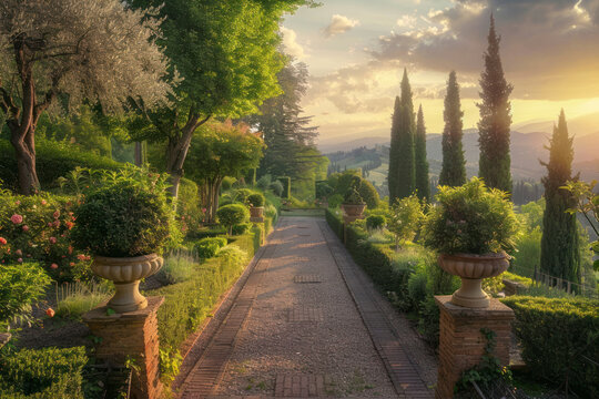 Toscana garden. Design for interior project, wallpaper, photo wallpaper, mural.