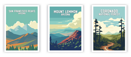 Coronado, Mount Lemmon, San Francisco Peaks Illustration Art. Travel Poster Wall Art. Minimalist Vector art