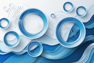 Abstract digital design with blue circular lines and cut-out elements, vector illustration - obrazy, fototapety, plakaty
