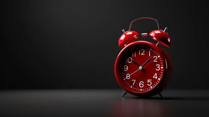 Poster Red alarm clock with timeless design stands out on a monochrome background © rorozoa
