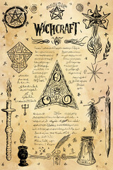Witchcraft Old Book Page with Magic Spells