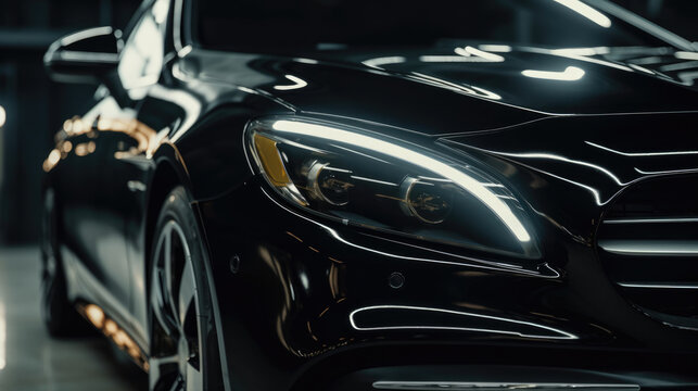 Close-Up Shots of Tinted Black Car Detailing