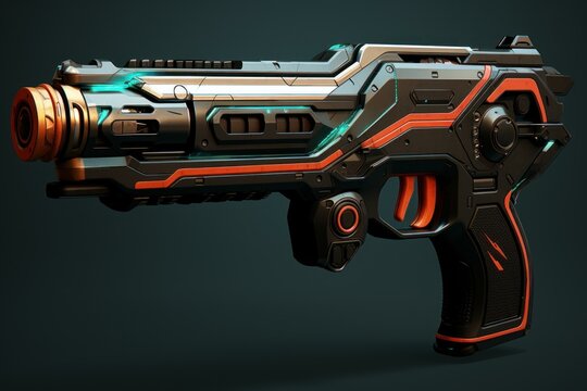 Futuristic Neon pistol gun. Future glow design. Generate Ai