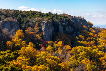 Cliff side landscape during autumn.