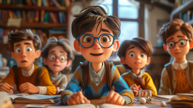 Animated 3D cartoon book club meeting