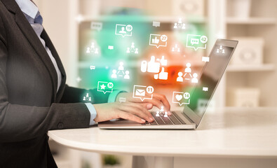 Young person surfing on social media network