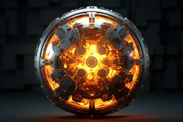 Fantastical Scifi sphere. Gold ship galaxy. Generate Ai