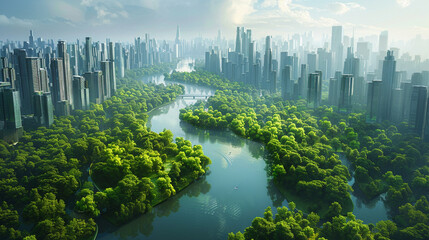 cities redesigned to function as living forests - obrazy, fototapety, plakaty