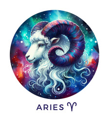 Aries Zodiac Sign. Watercolor Astrological Symbol. Generative AI. - 762449736