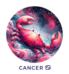 Cancer Zodiac Sign. Watercolor Astrological Symbol. Generative AI. - 762449739