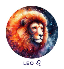Leo Zodiac Sign. Watercolor Astrological Symbol. Generative AI.									 - 762449748