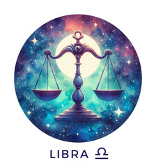 Libra Zodiac Sign. Watercolor Astrological Symbol. Generative AI.									 - 762449750