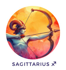 Sagittarius Zodiac Sign. Watercolor Astrological Symbol. Generative AI. - 762449761