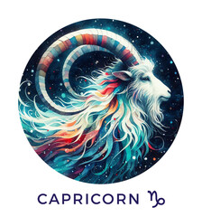 Capricorn Zodiac Sign. Watercolor Astrological Symbol. Generative AI. - 762449775