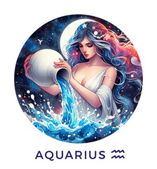 Aquarius  Zodiac Sign. Watercolor Astrological Symbol. Generative AI.									 - 762449791